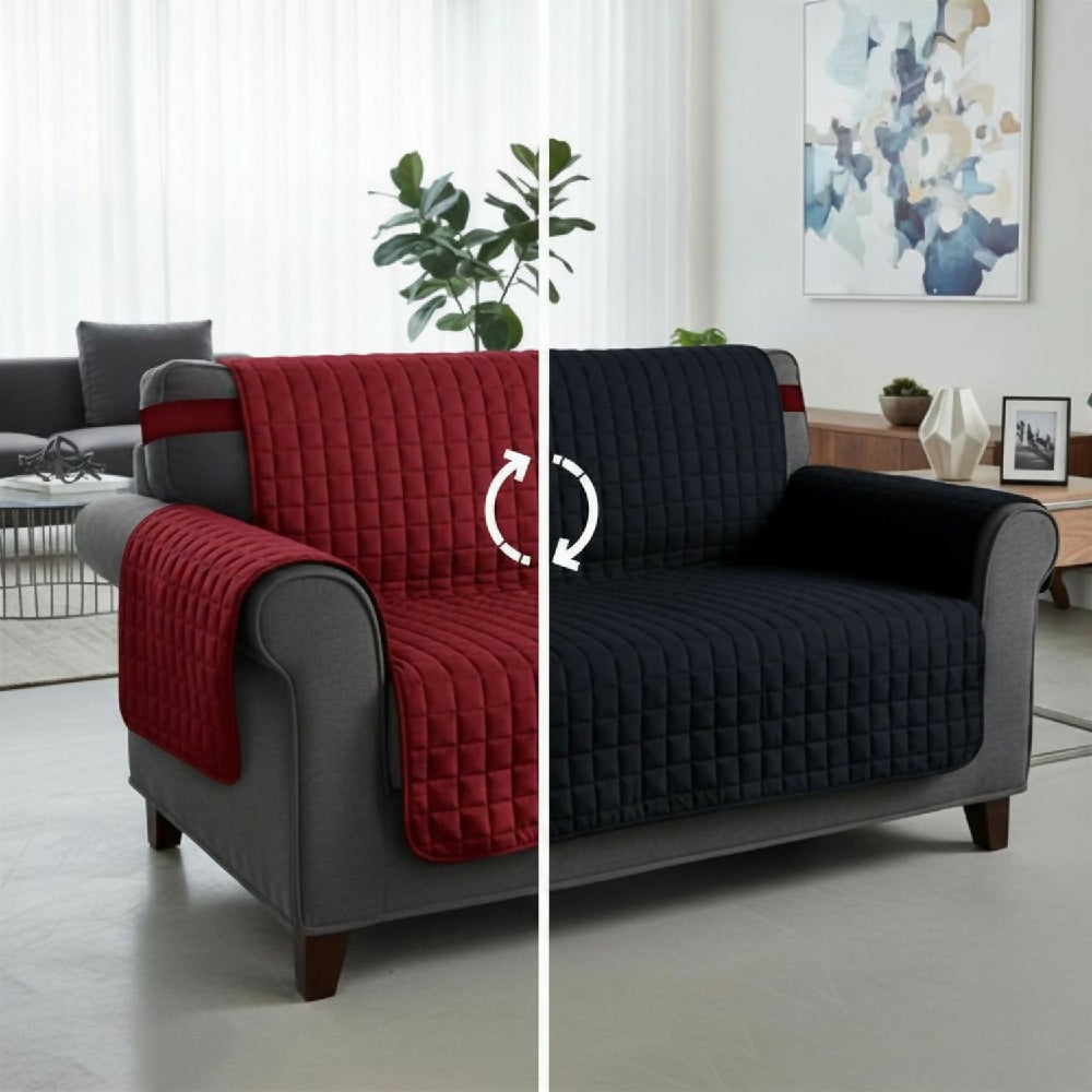 Protector de Sofá 2 Puestos Acolchado Doble Faz Unicolor Negro y Gris