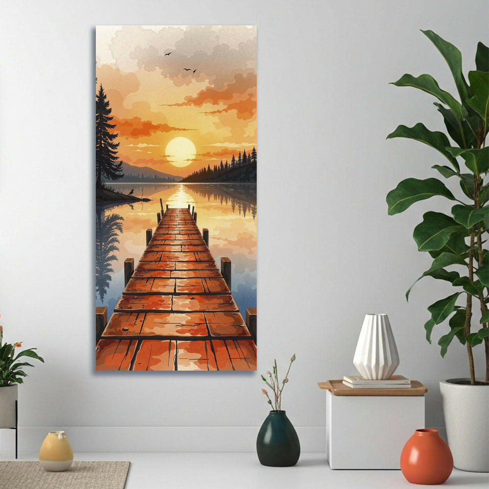 Lienzo Cuadro Decorativo Atardecer en el Muelle 118x55cm