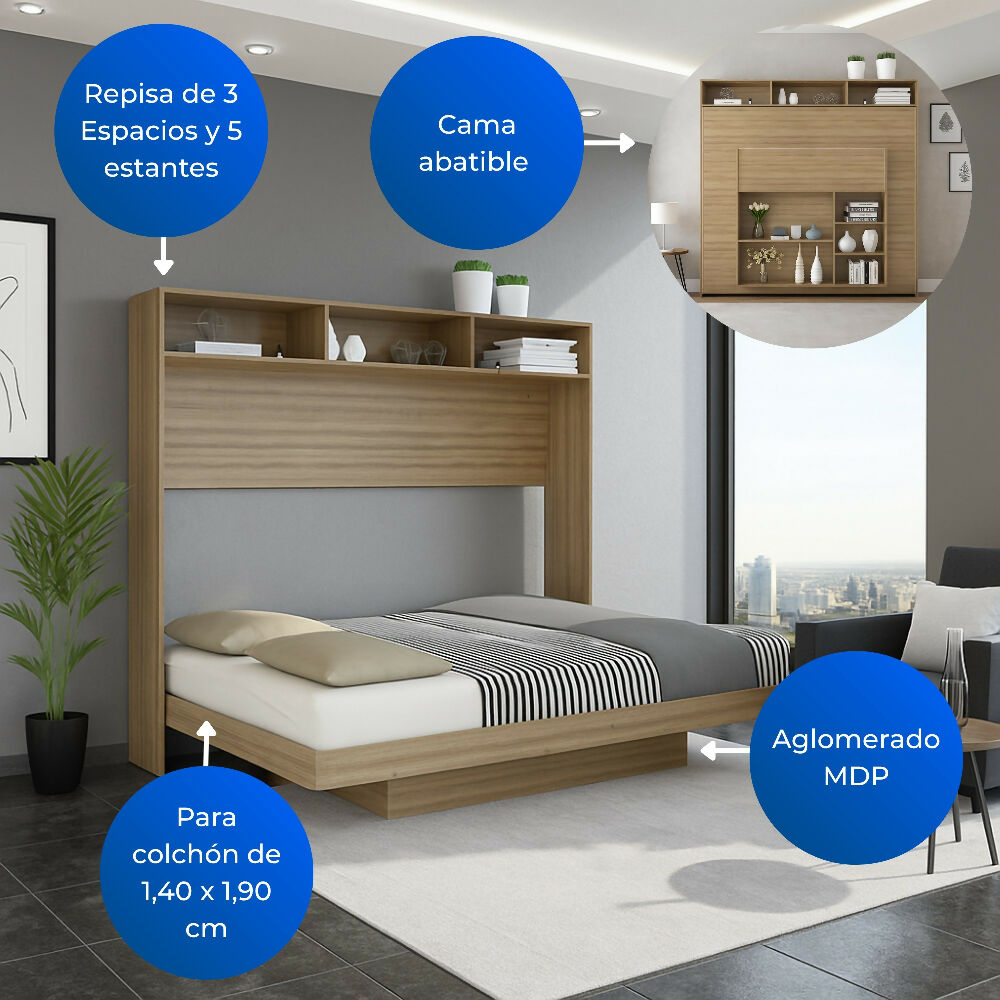 Cama Abatible Doble Ibiza, Almendra