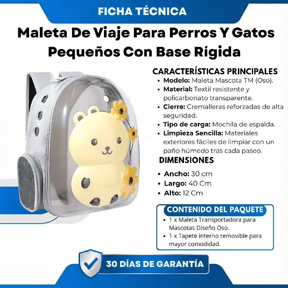 Maleta De Viaje Para Perros Y Gatos Pequeños Con Base Rígida Y Material Transpirable