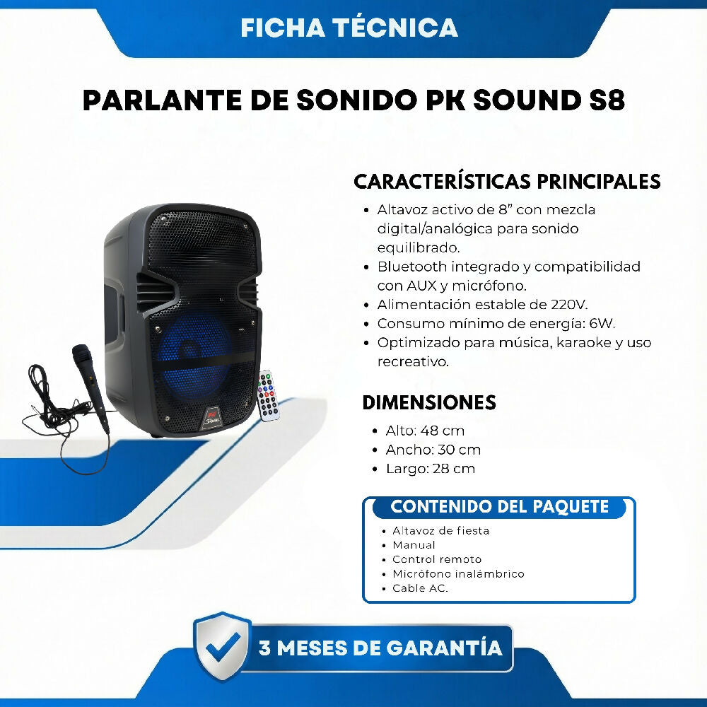 Parlante De Sonido PK Sound S8 Altavoz Inalámbrico Con Conectividad Bluetooth Y Sonido De Alta Calidad