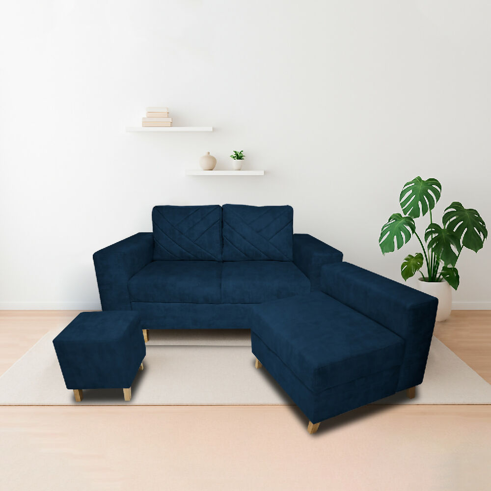 Sala Amsterdam + Silla + Puff en Tela Amigable Con Mascotas 150X72X155 Cm Azul Petroleo