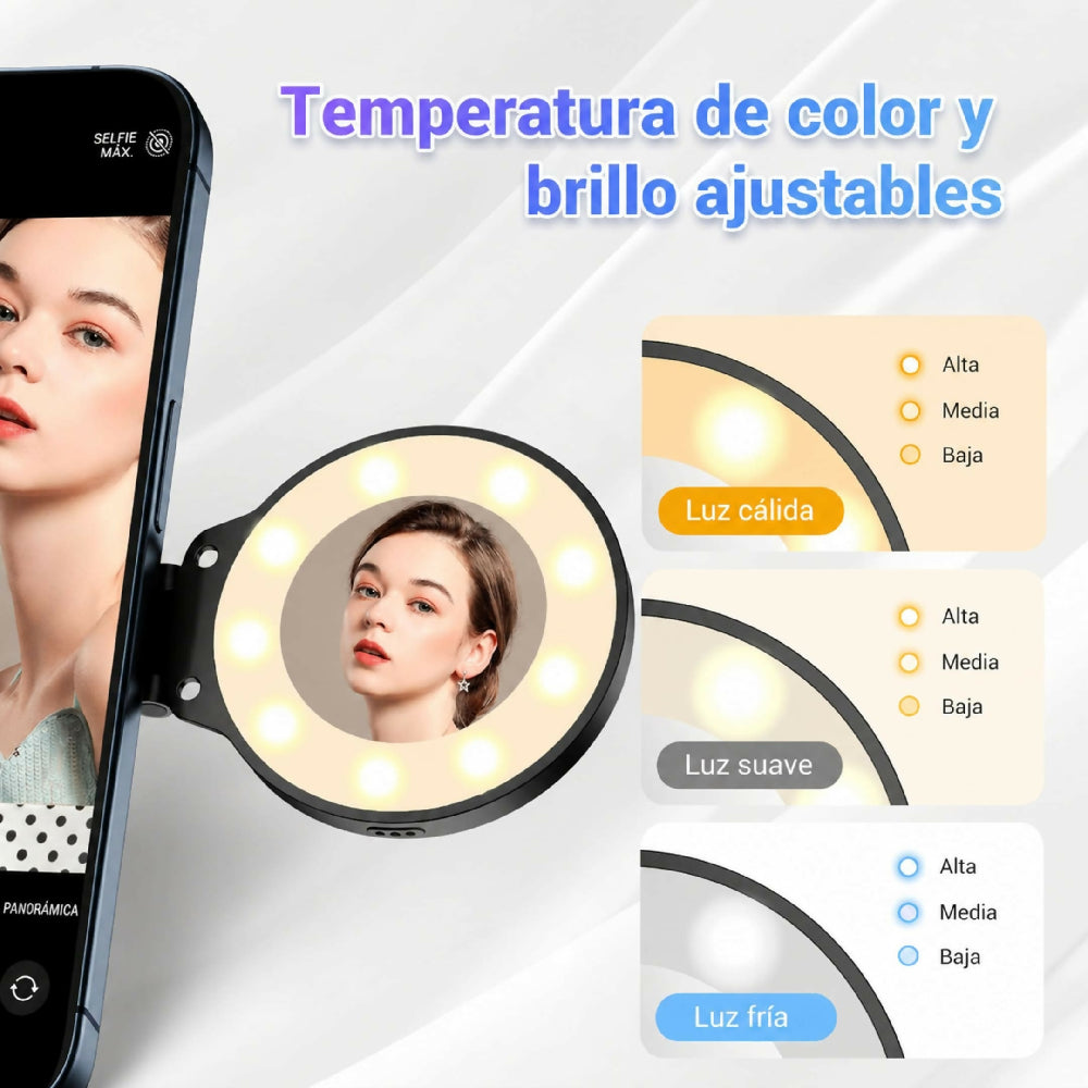 Aro De Luz Magnética Para Selfie W50 Con Brillo Ajustable Y Clip