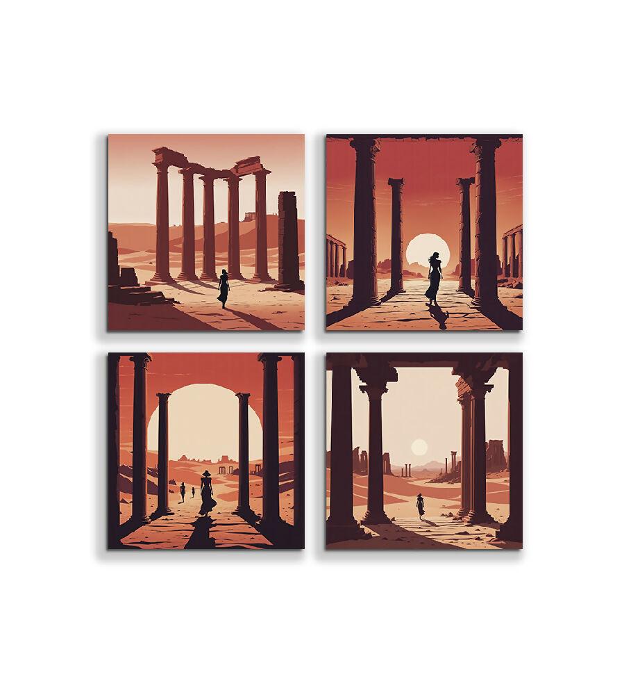 Lienzo Cuadro Arte Minimalista Ciudad Antigua Set X 4 de 43x43cm c/u