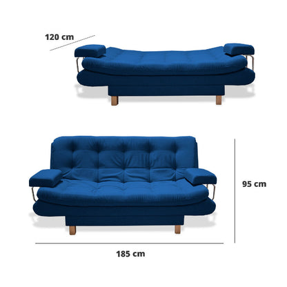 Sofacama Marti 3 Posiciones Con Brazos Extraíbles Azul Petróleo + Cojines