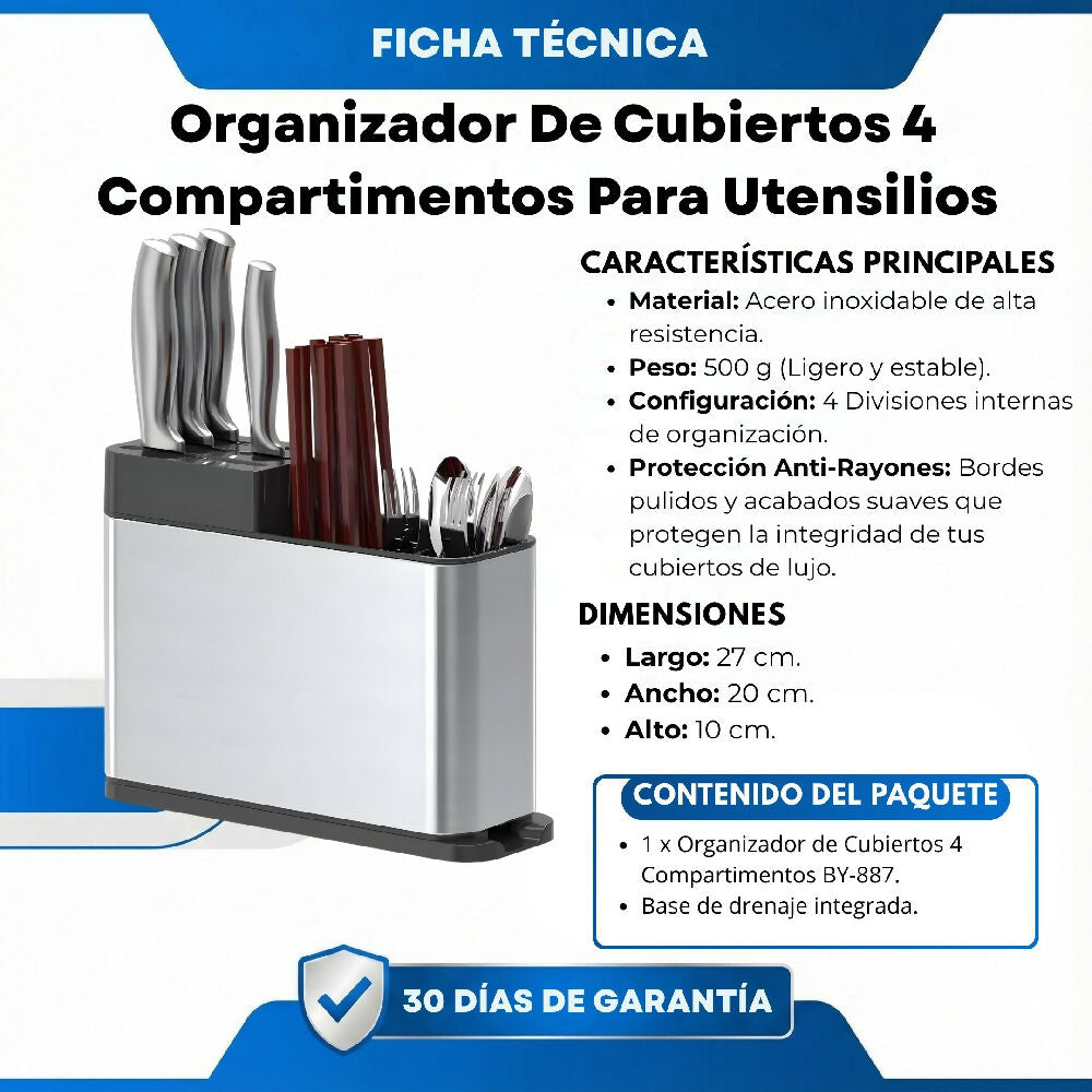 Organizador De Cubiertos 4 Compartimentos Para Utensilios Y Cubiertos De Cocina