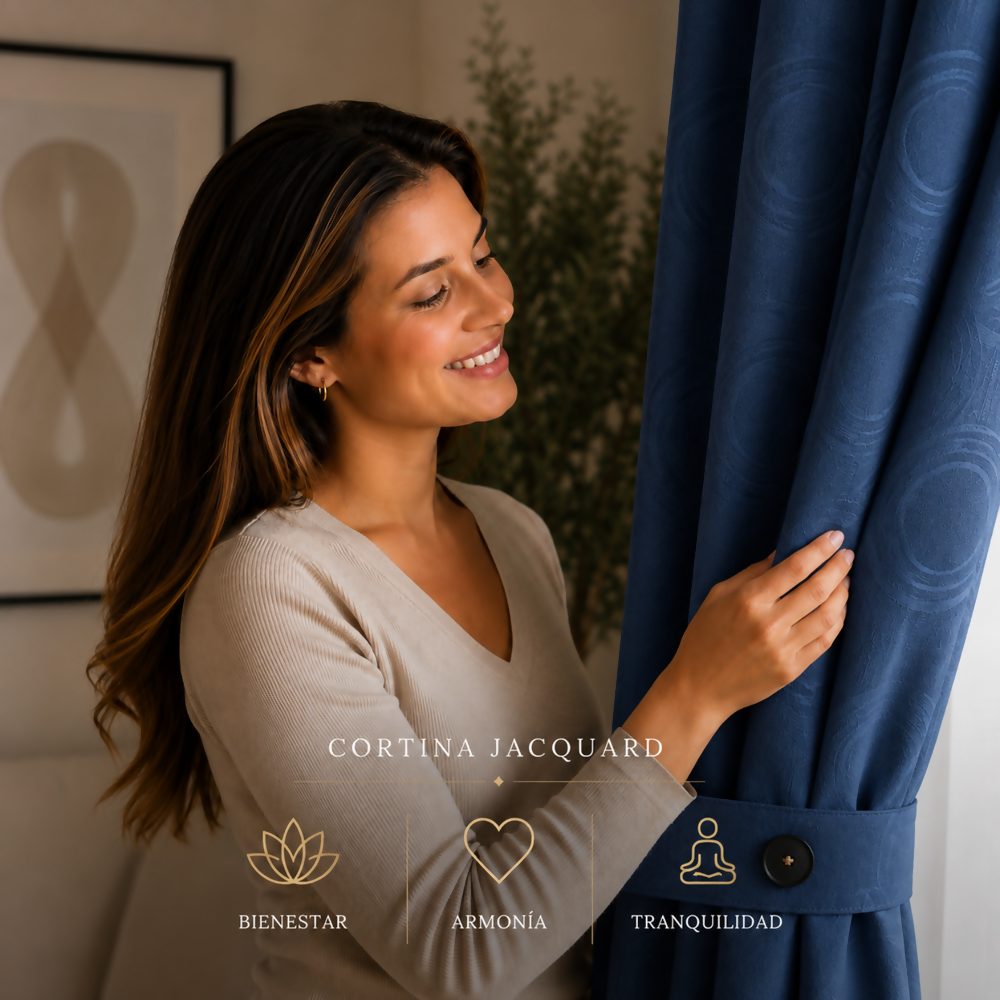 Cortina x2 azul jacquard