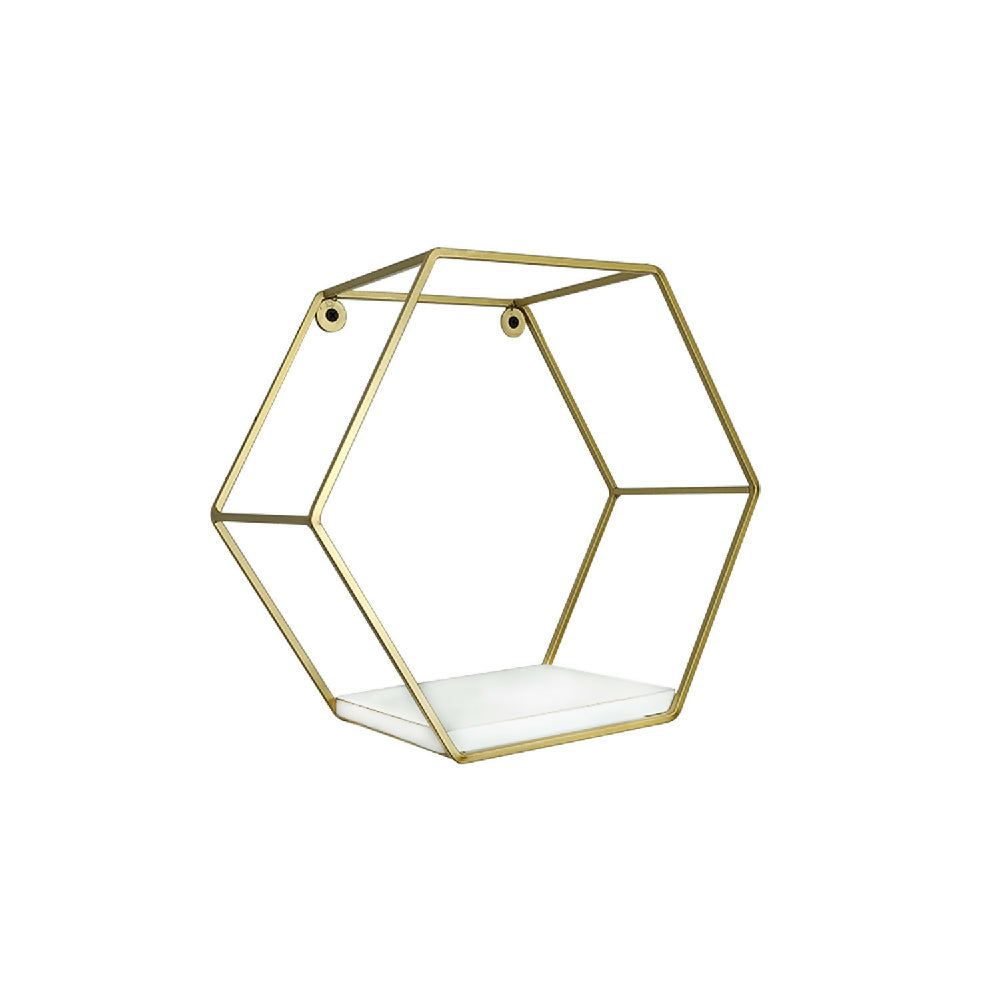 Repisa Hexágono Metal, Dorado+ Blanco