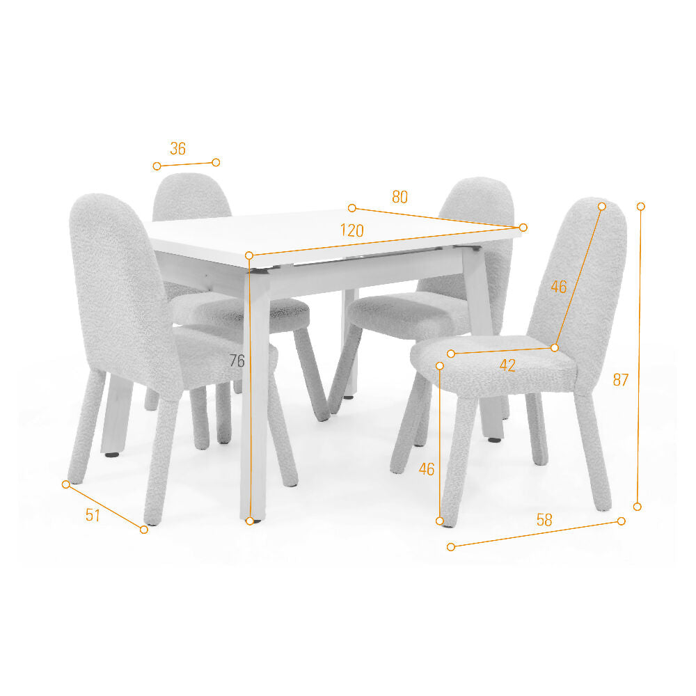 Set de Comedor Tyrone con 4 Sillas Mollen Tela Plata