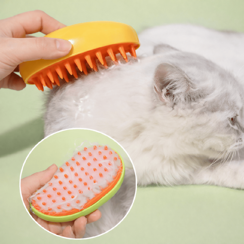Cepillo Vaporizador Para Perros Y Gatos 3 En 1 Con Pulverizador De Agua Y Vapor (Amarillo)