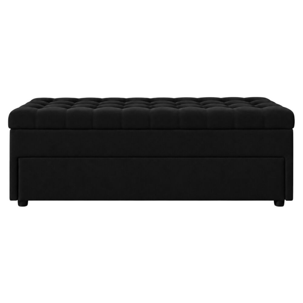 Puff Zapatero Doble Nivel 100x50x50 Negro Tela