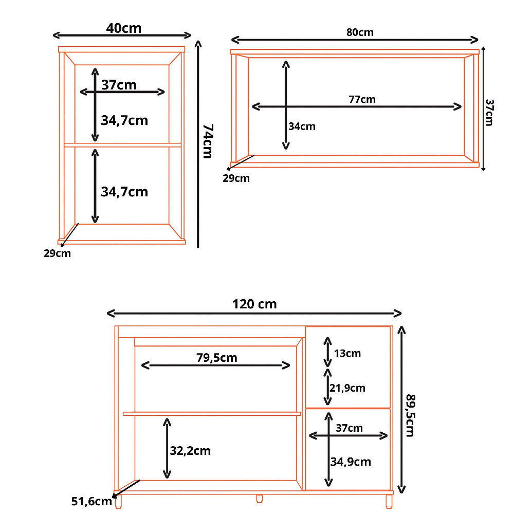Cocina 120 cm Tahití 4 Puertas 2 Cajones - Natural/Blanco Apagado