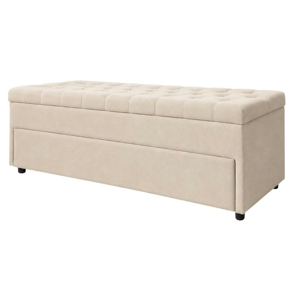 Puff Zapatero Doble Nivel 100x50x50 Beige Tela