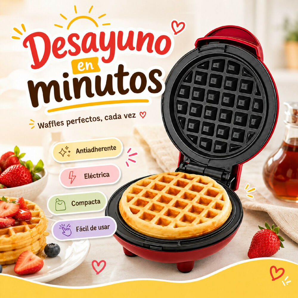 Mini Waflera Redonda Eléctrica Antiadherente Para Waffles Personales