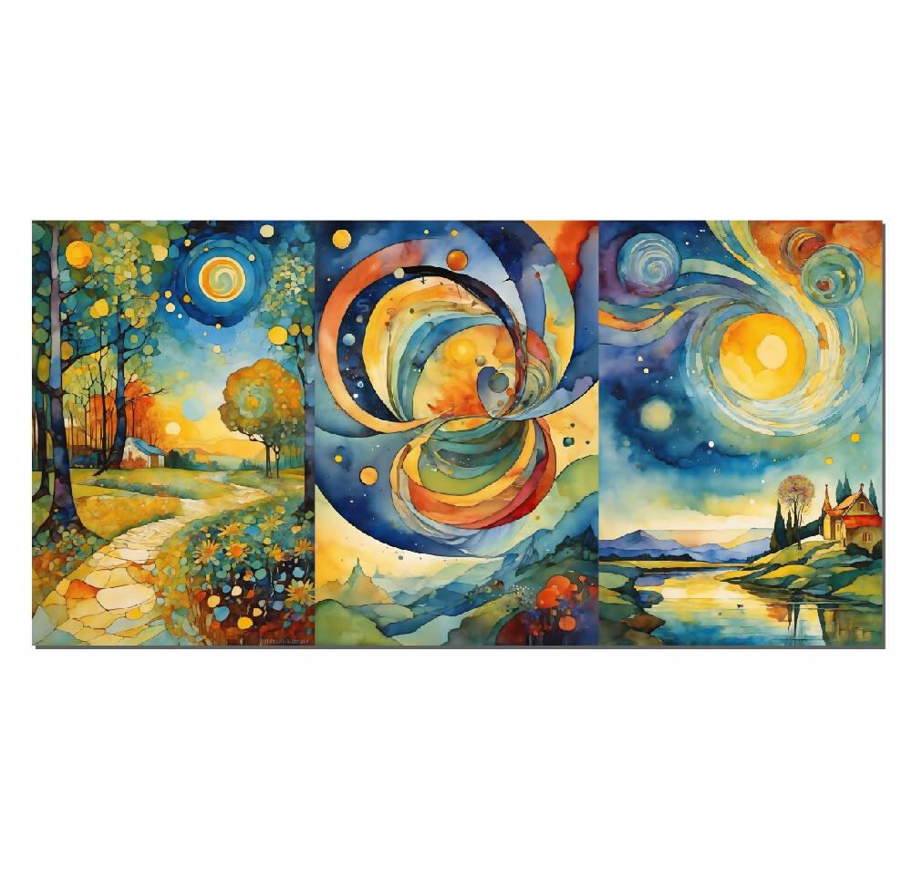 Lienzo Cuadro Decorativo Acuarela Paisaje Abstracto 34X72CM