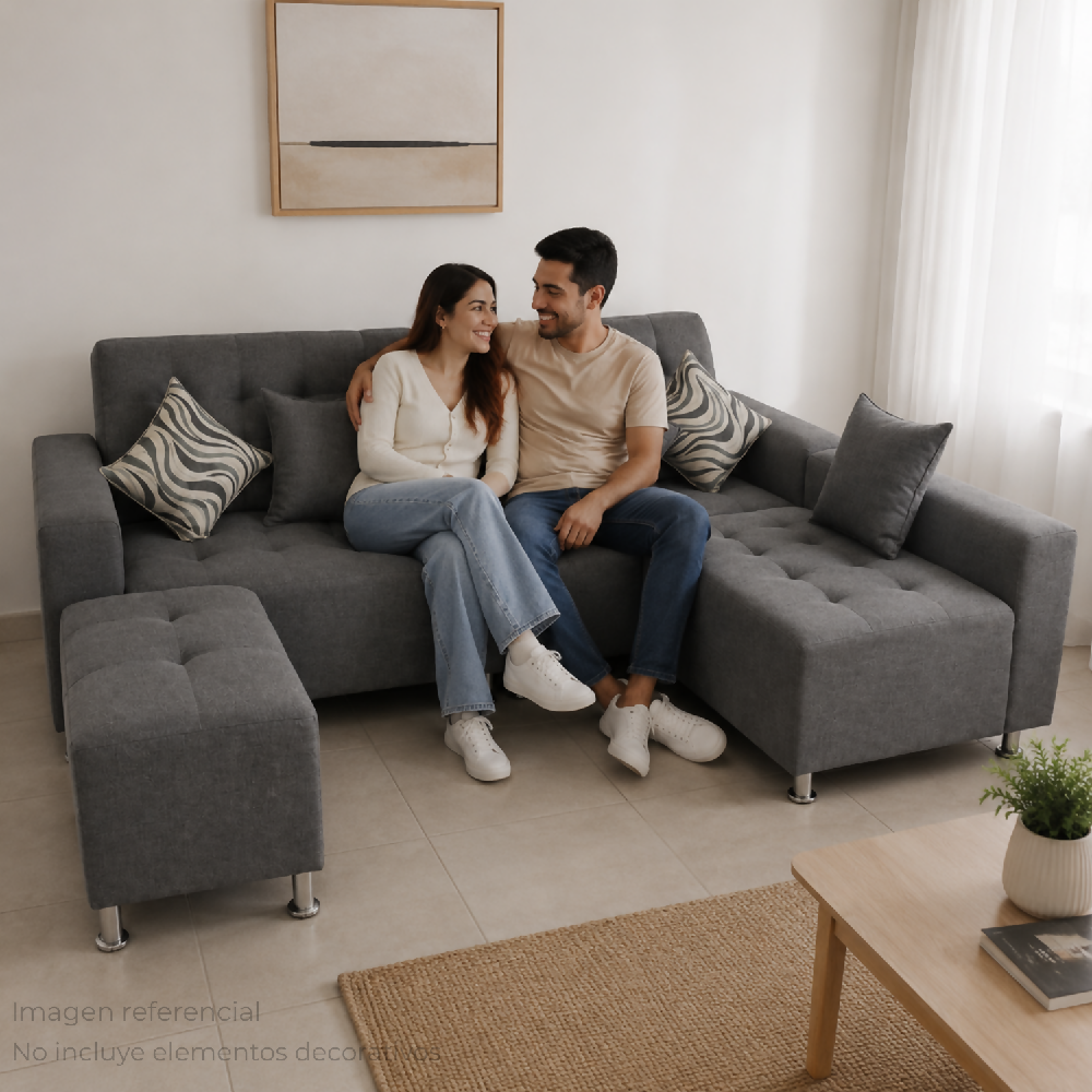 Sofá en L Leo Modular Tela Antifluidos Gris 3 Puestos 235x75x83