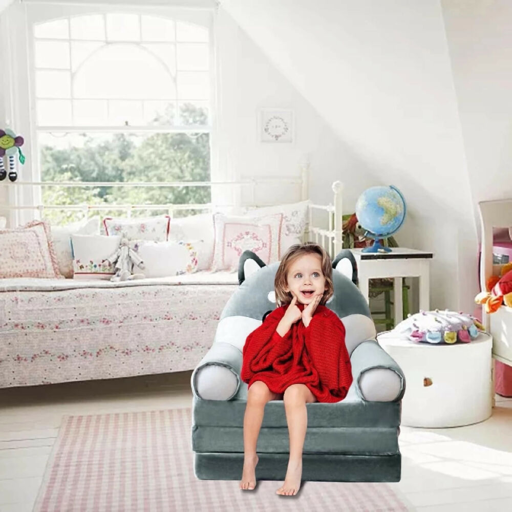 Sofá Cama Plegable Para Niños Diseño Lobo Acolchado Y Cómodo