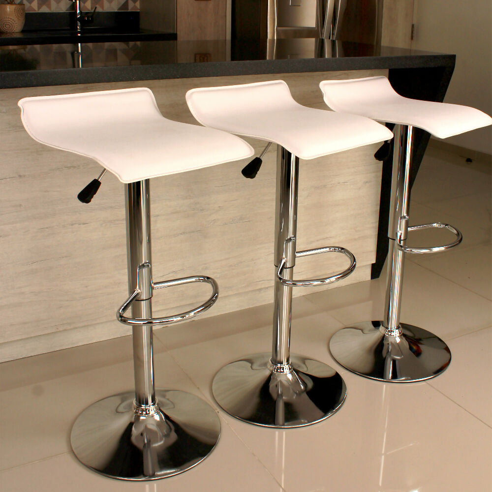 Kit por 3 Silla Tapizada Lisa Tipo Bar - Blanca