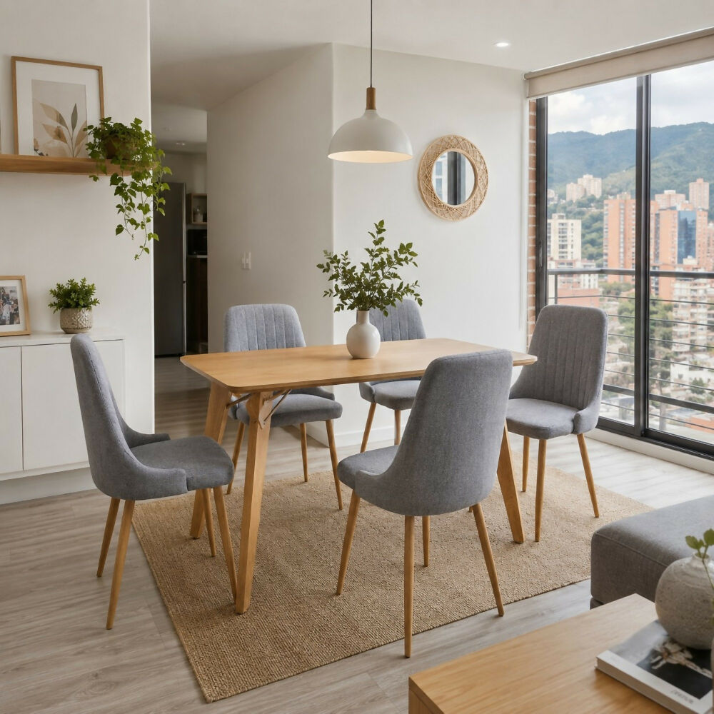 Juego de comedor 6 Puestos Acero Mostaza Gris Weibe
