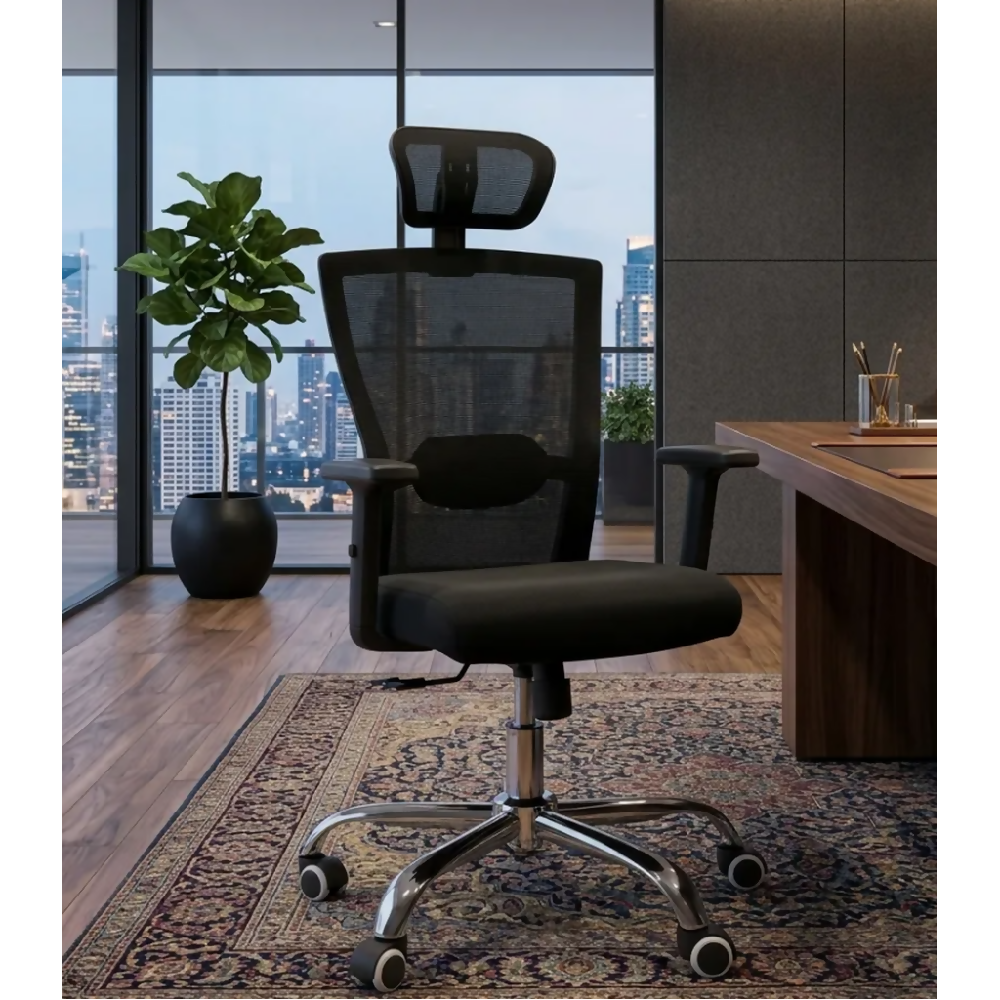 Silla Ergonomica Oficina Malla Con Cabecero Ajustable