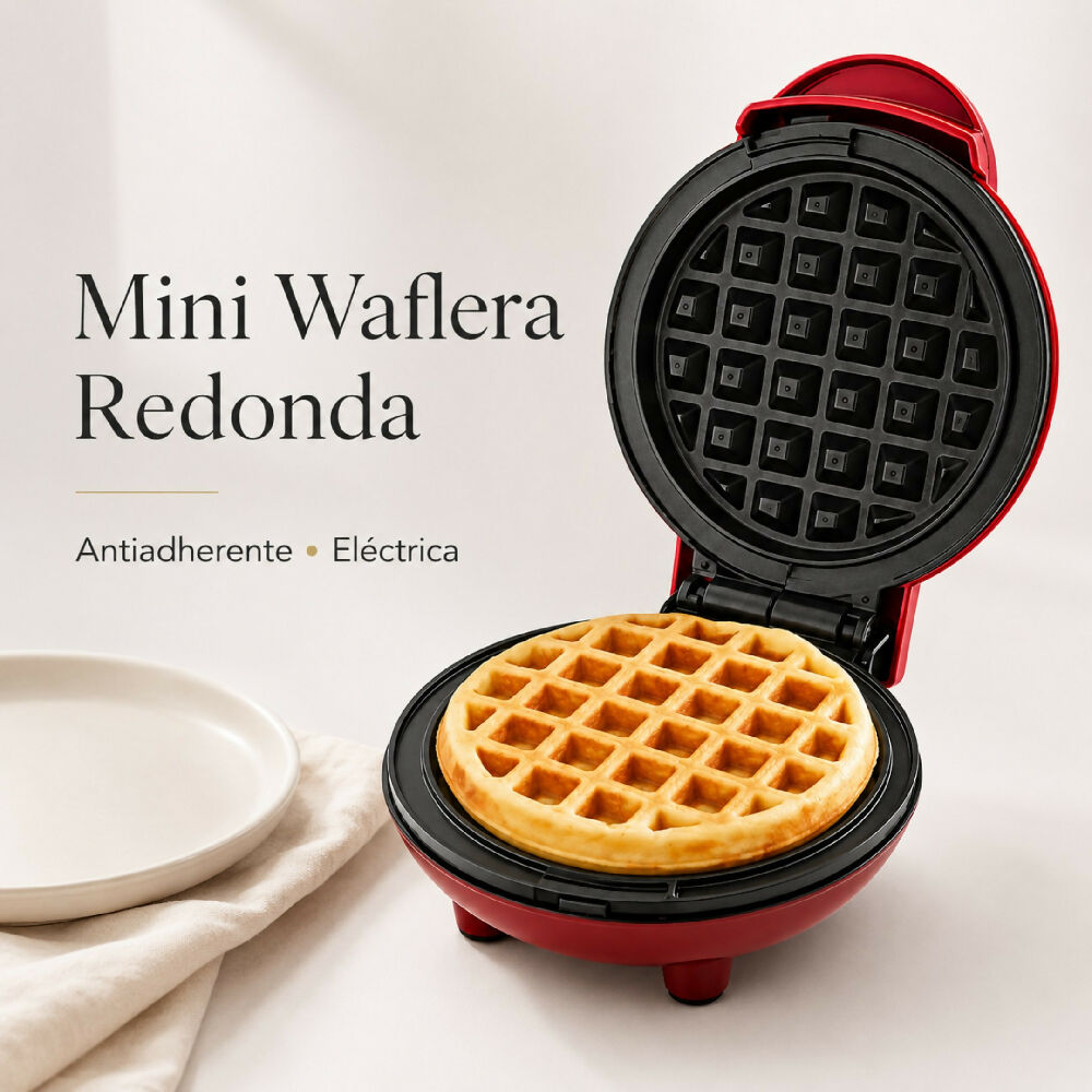 Mini Waflera Redonda Eléctrica Antiadherente Para Waffles Personales