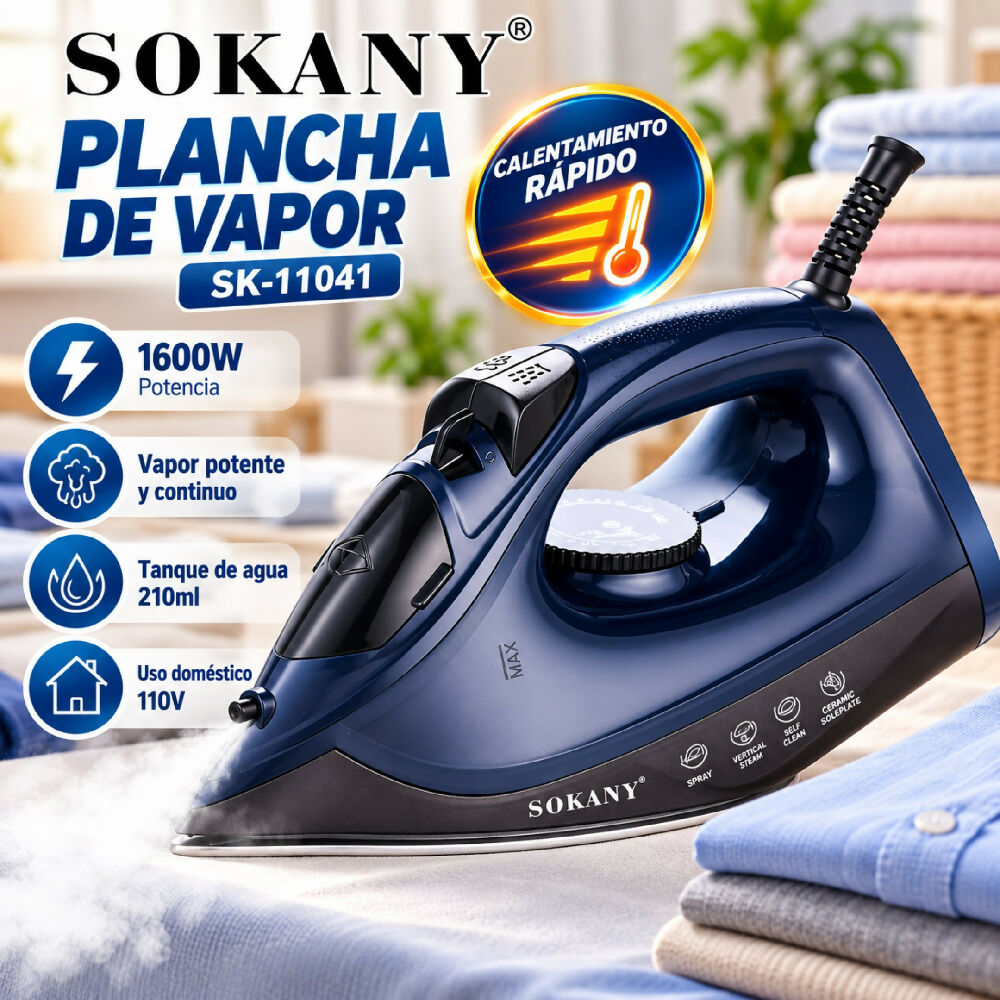 Plancha A Vapor Domestica Sokany SK-11041 Con Control De Temperatura Para Ropa