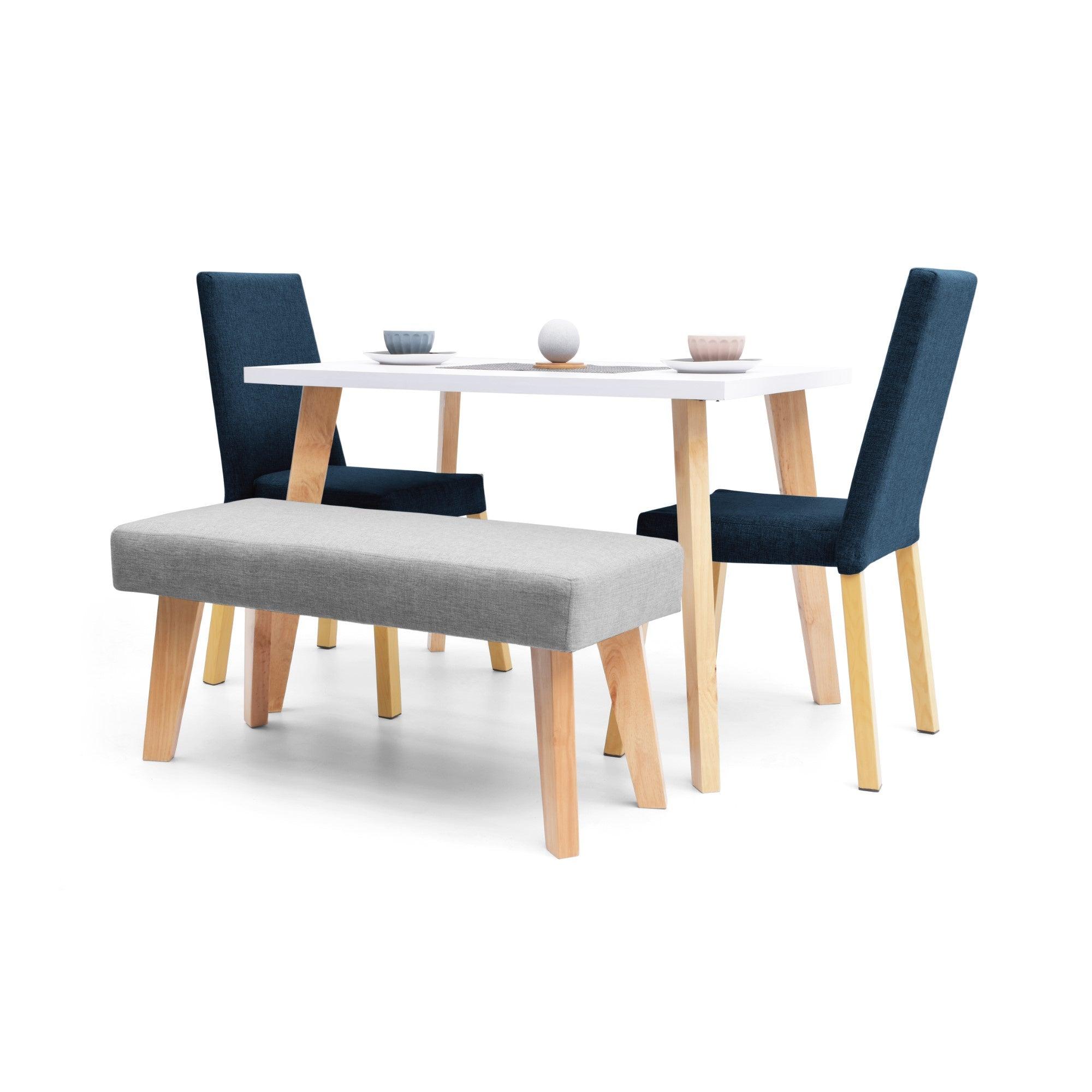 Comedor 4 Puestos Lugo Matiz Sillas Viena y Butaco Plata Azul