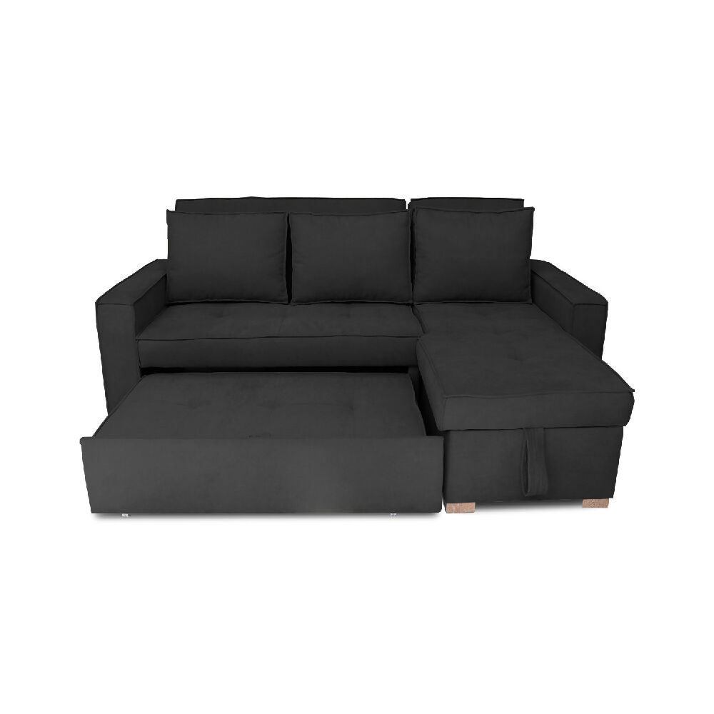 Esquinero Baúl Marsella Multifuncional Reclinable Derecho Negro + Cojines Decorativos