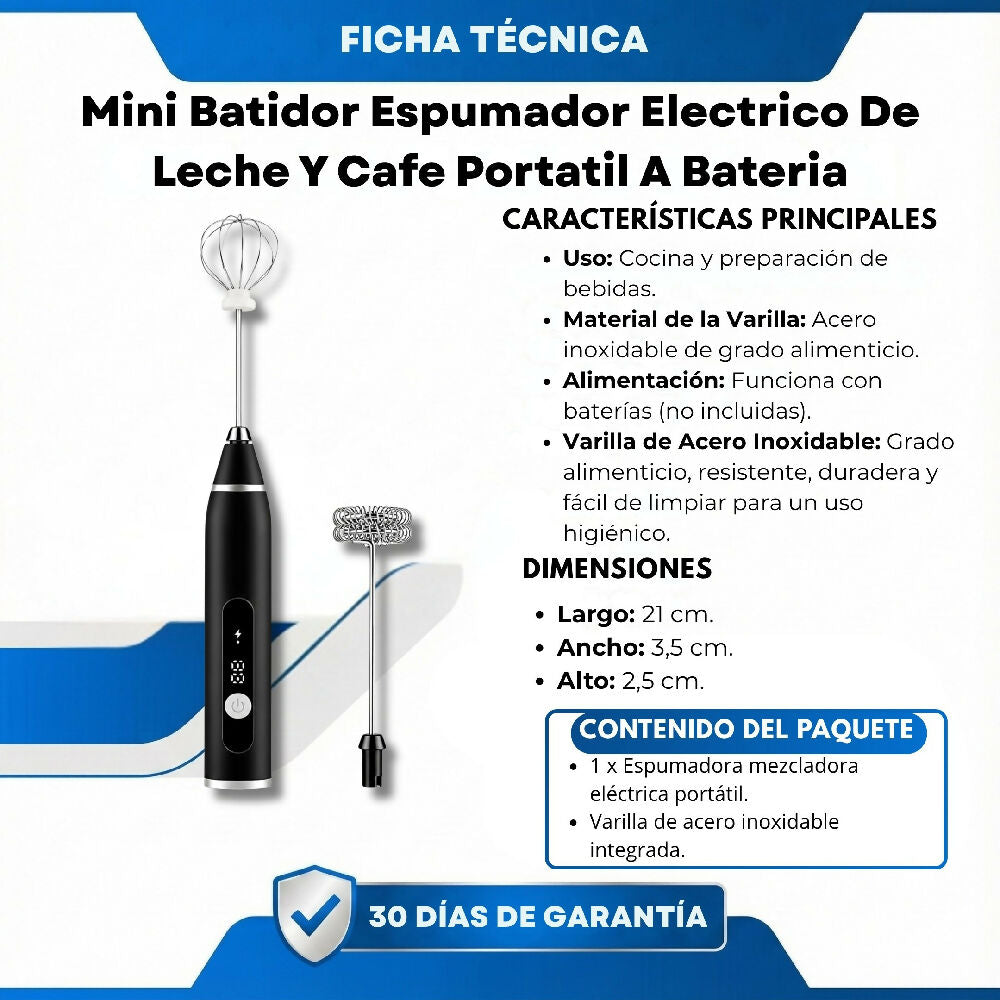 Mini Batidor Espumador Electrico De Leche Y Cafe Portatil A Bateria
