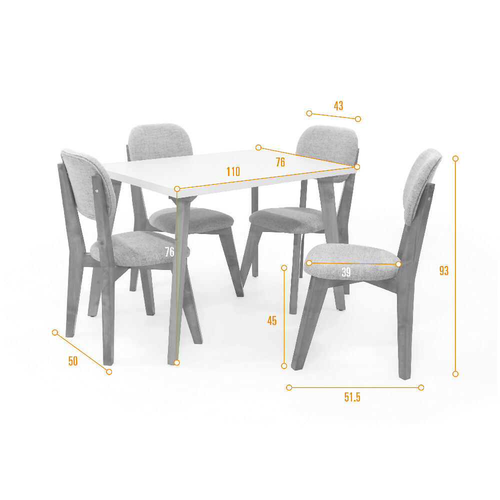 Set de Comedor Lugo Matiz con 4 Sillas de Comedor Adela Tela Beige
