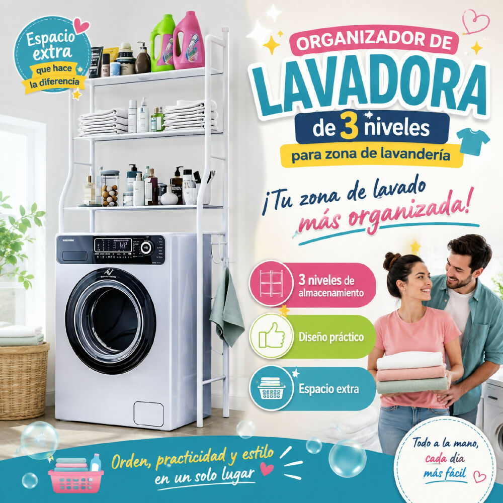 Organizador Metálico De 3 Niveles Estante Para Lavadora Zona De Lavandería
