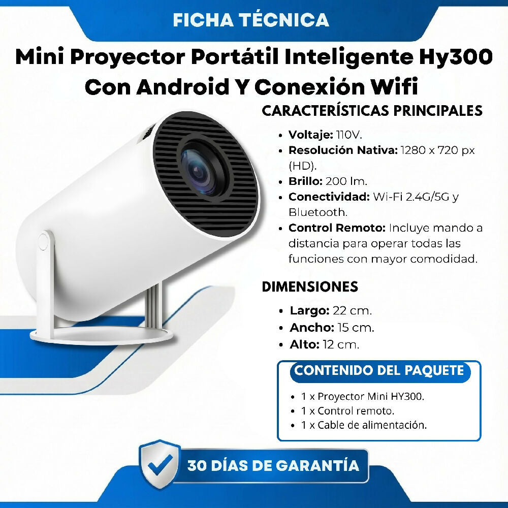 Mini Proyector Portátil Inteligente Hy300 Con Android Y Conexión Wifi
