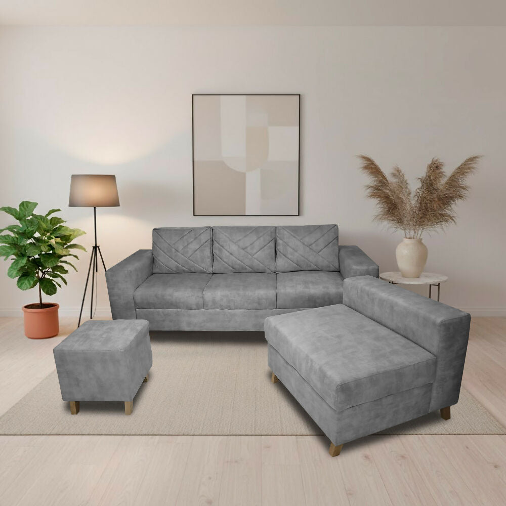 Sala Amsterdam + Silla + Puff en Tela Amiglable Con Mascotas 205X72X155 Cm Gris