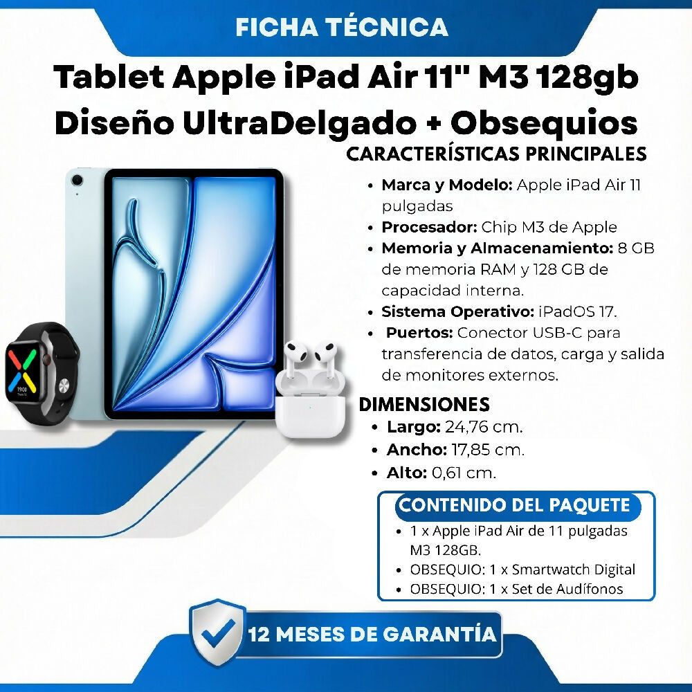 Tablet Apple IPad Air 11 M3 128gb Diseño UltraDelgado Celeste + Obsequio