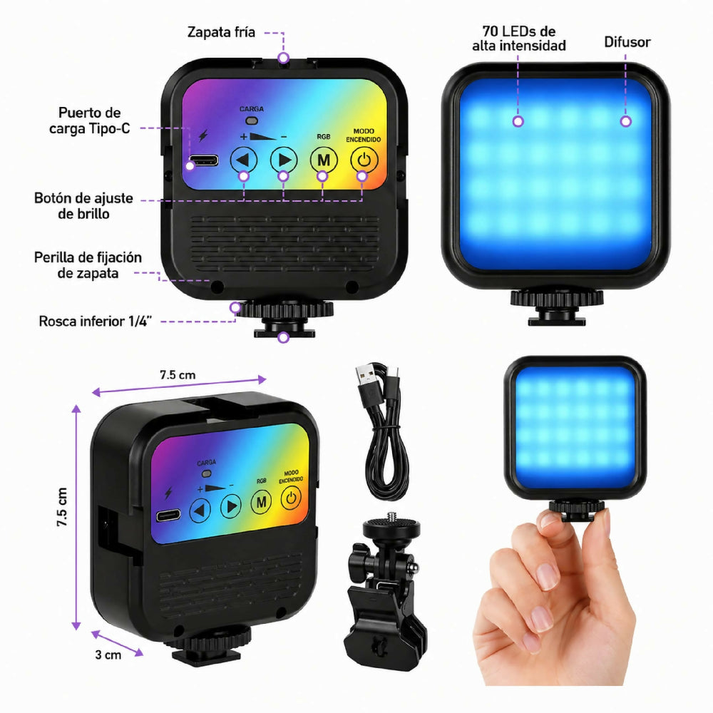 Luz RGB Recargable Portátil Para Estudio AY-83 Iluminación Profesional Para Foto, Video Y Streaming