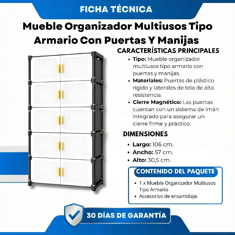 Mueble Organizador 5 Niveles Multiusos Tipo Armario Con Puertas Y Manijas TD-94-2
