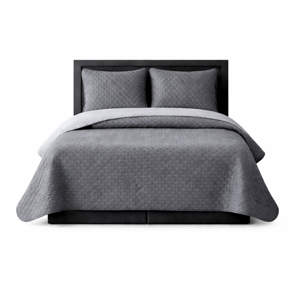 Colcha semidoble doble faz gris gris