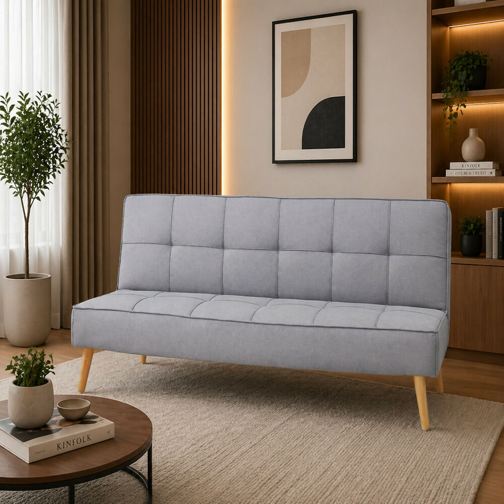 Sofa Cama Micra 3 Puestos Tela Gris Claro
