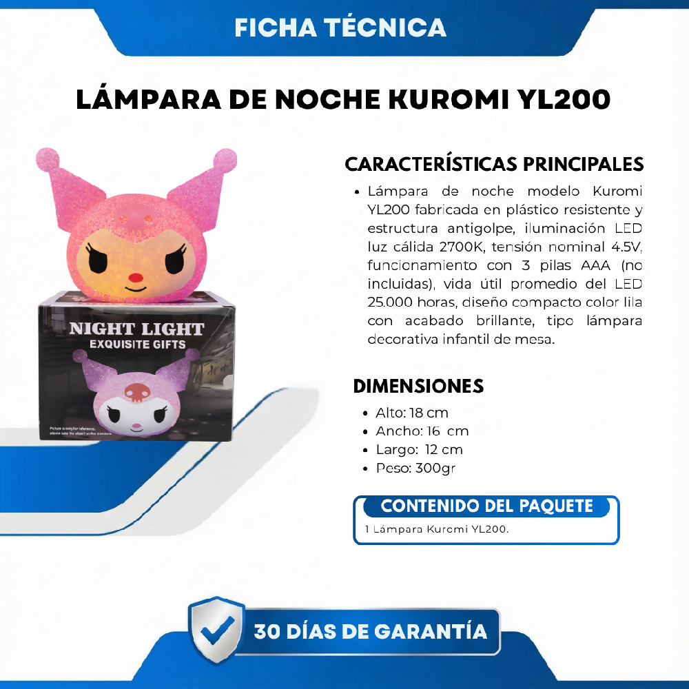 Lámpara de Noche Kuromi YL200 Iluminación Suave con Estilo Único