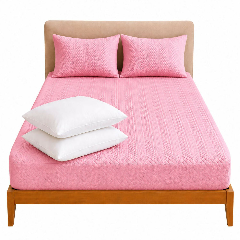 Combo protector colchon + 1 almohada siliconada sencillo rosado