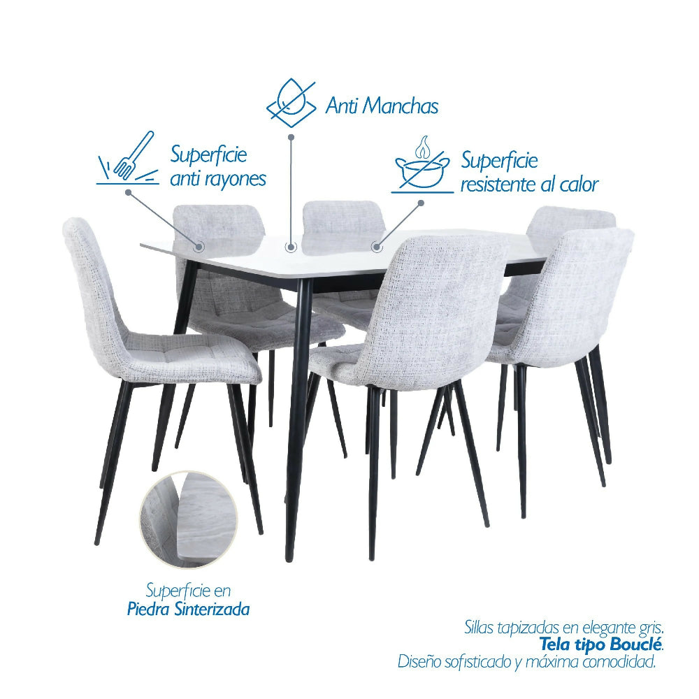 Comedor en piedra sinterizada 6 Puestos Acilius