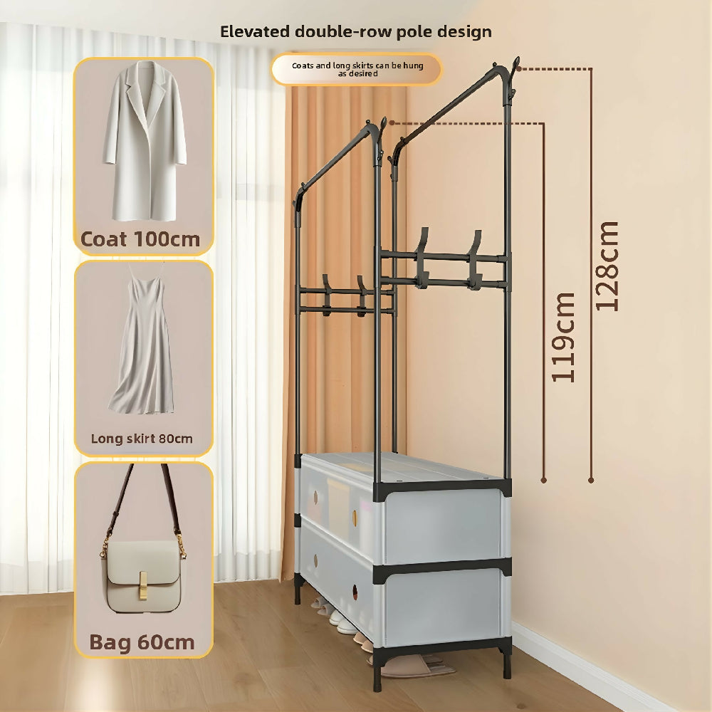 Zapatero Perchero Doble De Lujo 83cm Con Base Para Zapatos Y Colgador De Bolsos