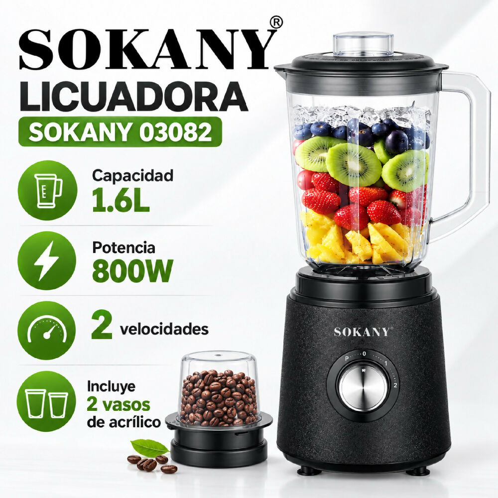 Licuadora Vaso De Alimentos Sokany 2 En 1 SK-03082 Alta Potencia Bebida 1,6L