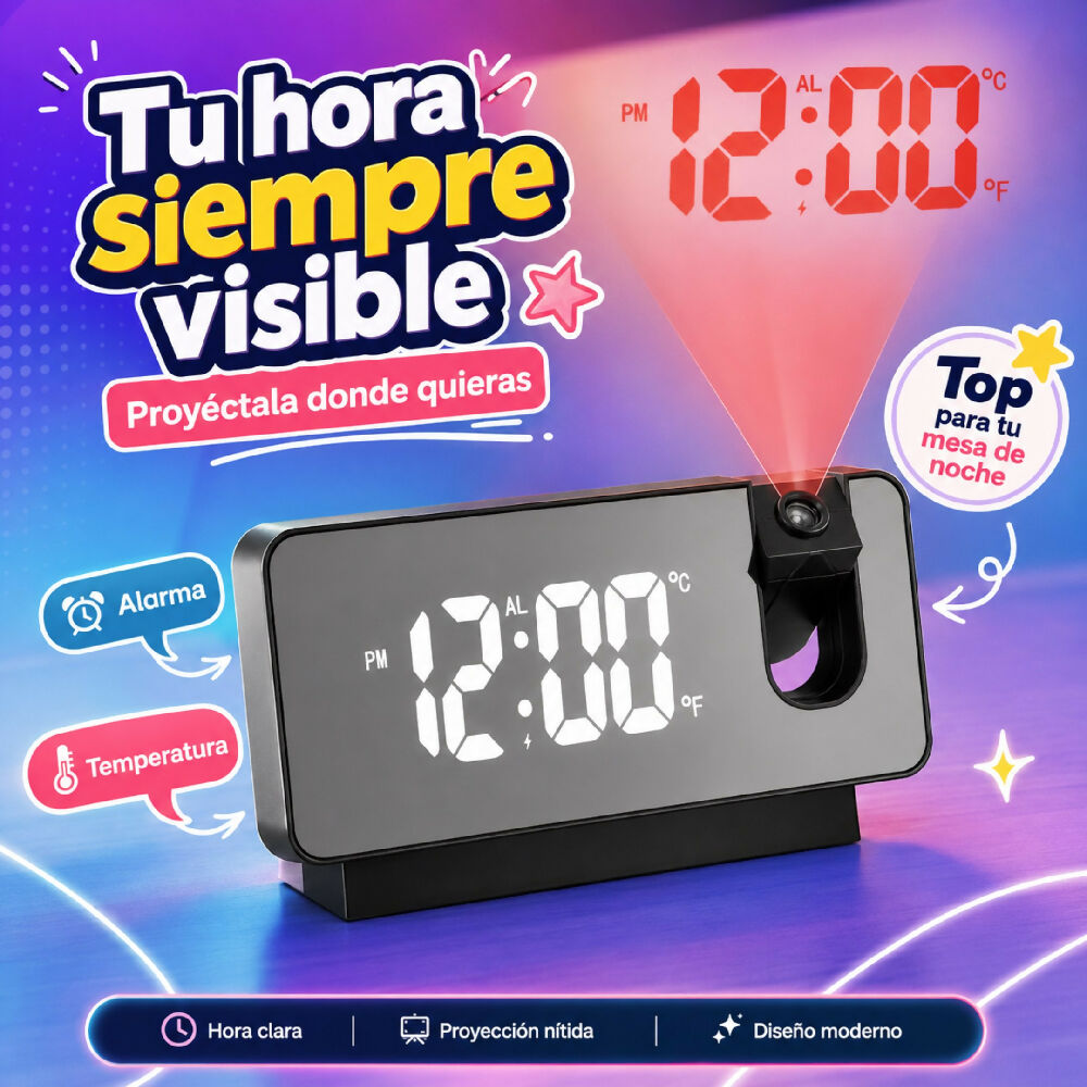 Reloj Despertador Digital Con Proyector De Hora Y Pantalla Lcd Led