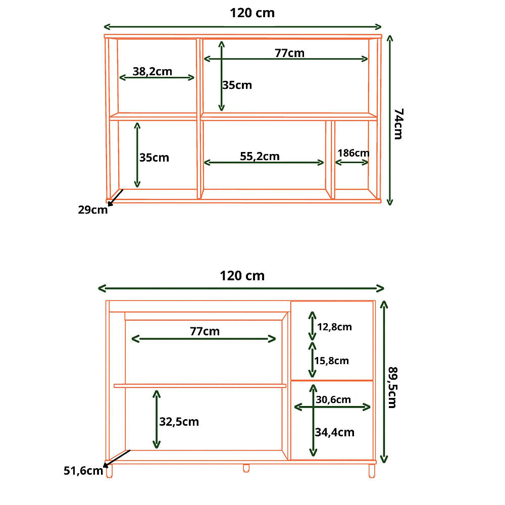 Cocina 120 cm Malta 3 Puertas 2 Cajones - Natural/Blanco Apagado