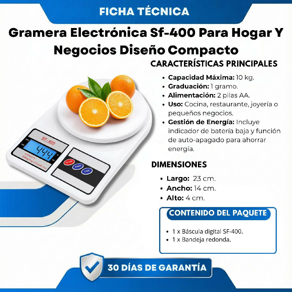 Gramera Electrónica Sf-400 Para Hogar Y Negocios Diseño Compacto