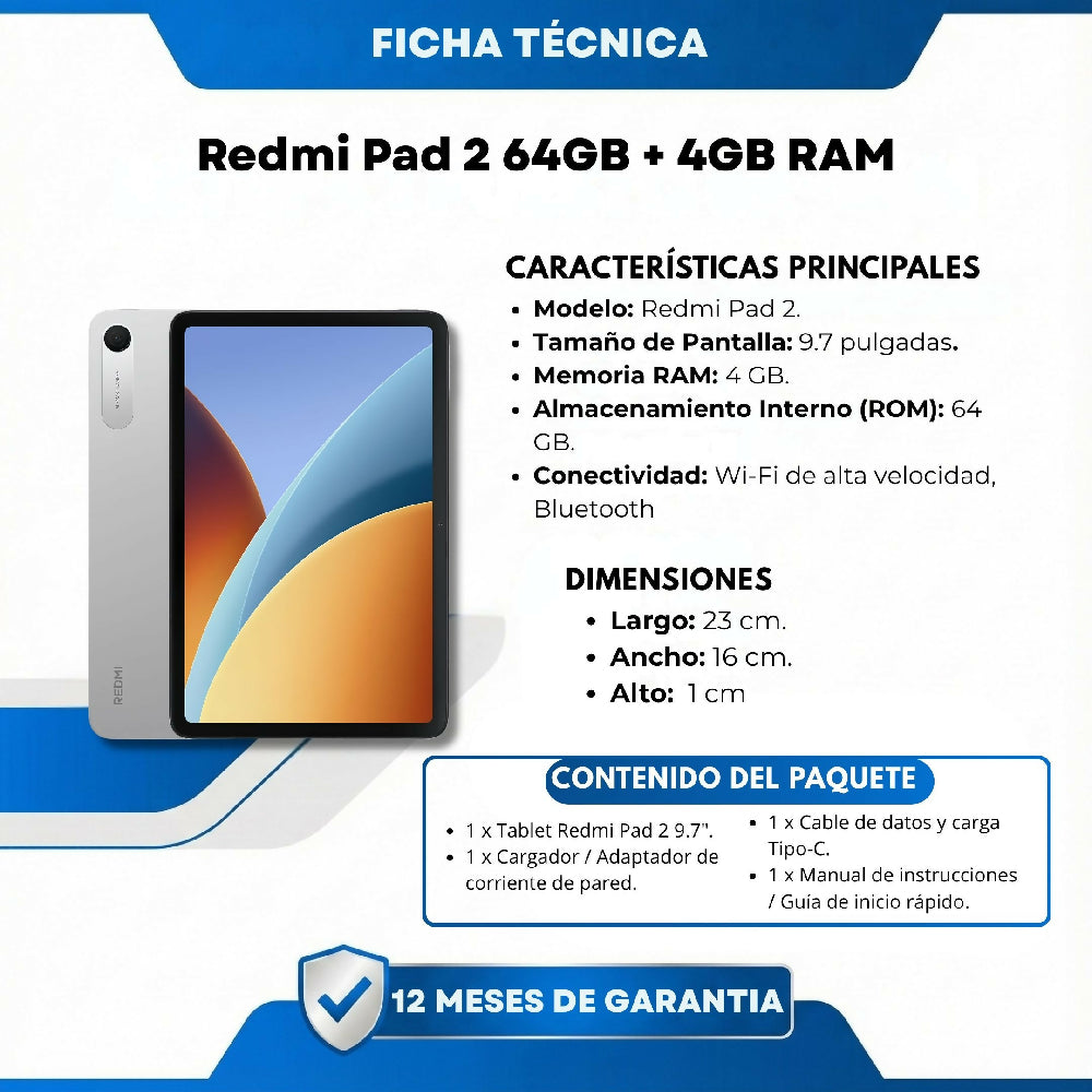 Tablet Redmi Pad 2 9.7" 64GB / 4GB RAM El Equilibrio Perfecto En Calidad Gris