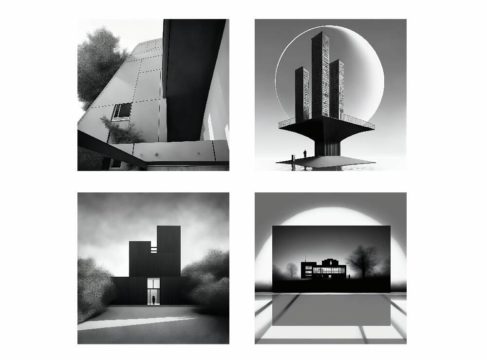 Lienzo Set X 4 Cuadros Arte Arquitectónico Gris 43X43CM c/u