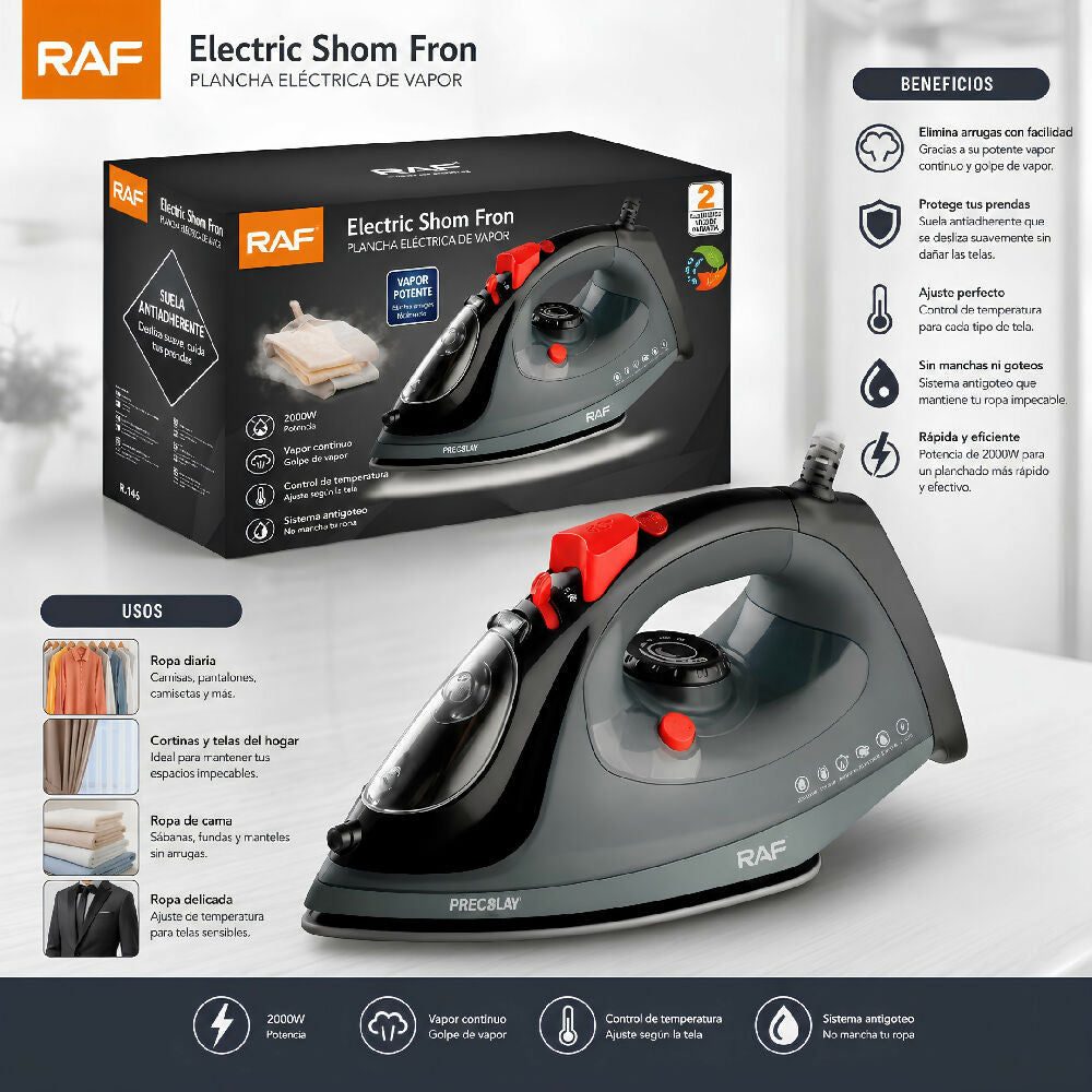 Plancha De Ropa Eléctrica A Vapor RAF R.91245G Sistema Antiadherente