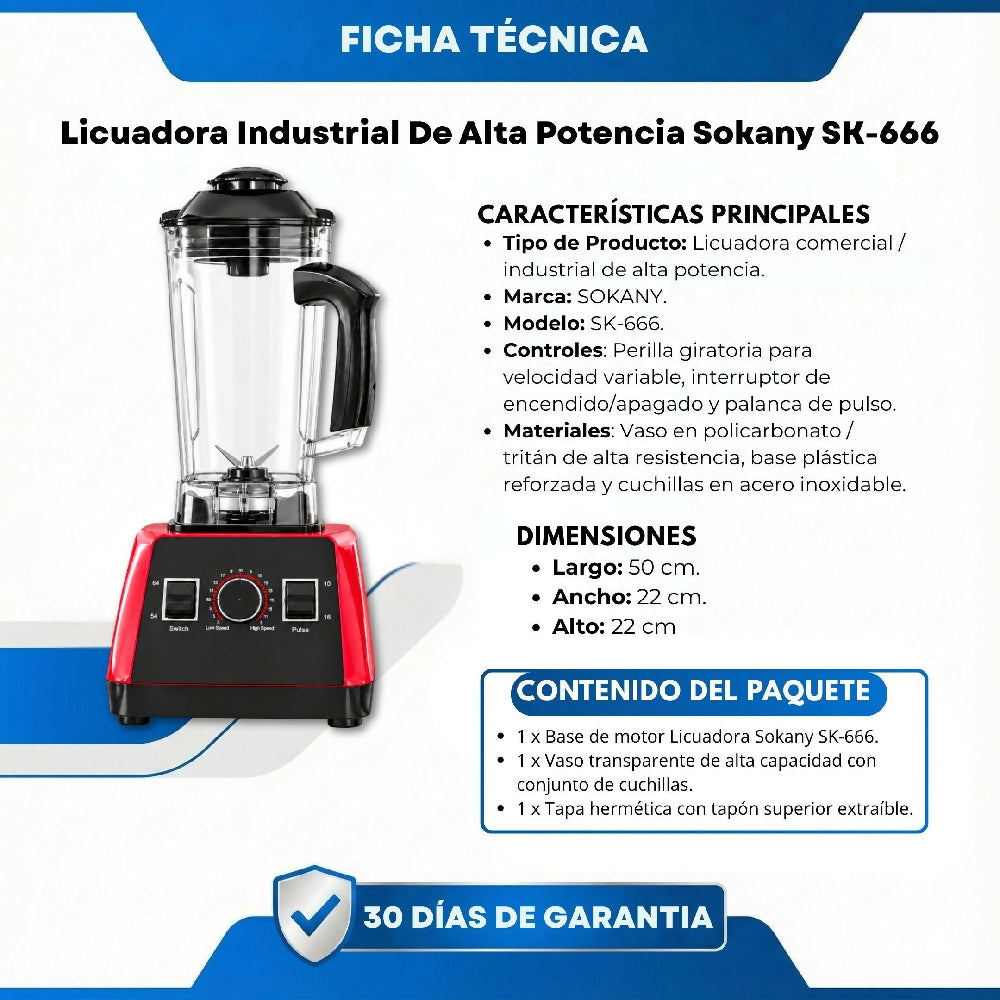 Licuadora Industrial De Alta Potencia Sokany SK-666 Rojo